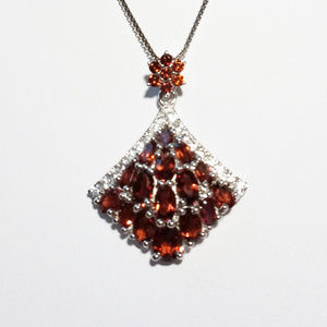 FINAL $  Garnet Cluster Sterling Silver Necklace